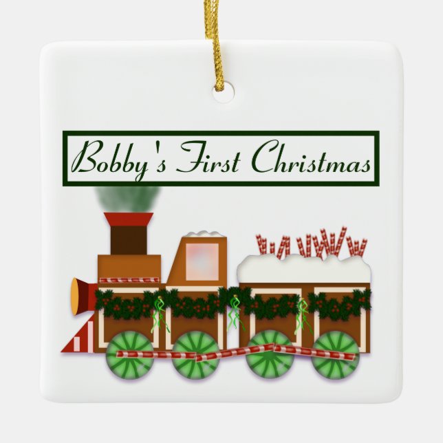 Baby's First Christmas, Gingerbread & Candy Train Ceramic Ornament (Front)