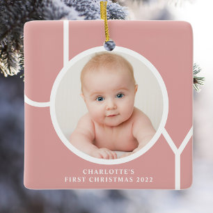 Baby's First Christmas Girl's Pink Photo Ceramic Ornament
