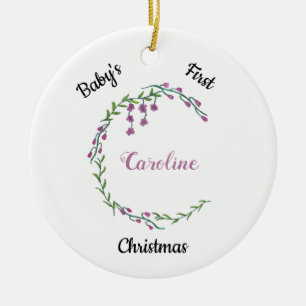 Baby's First Christmas Girly Letter C Monogram Ceramic Ornament