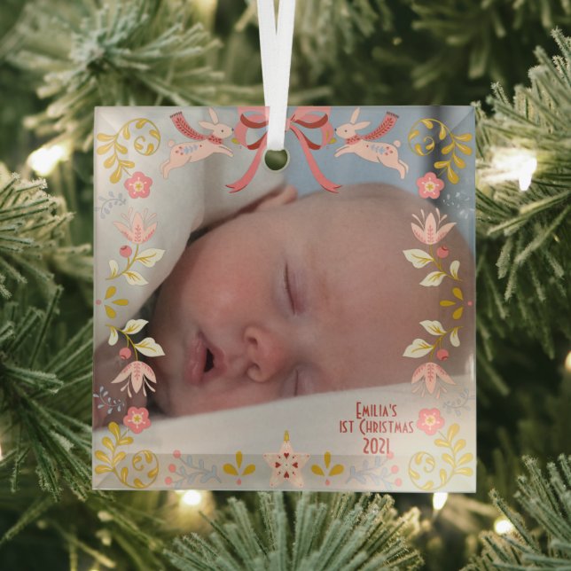 Baby's First Christmas Glass Square Ornament (Insitu)