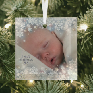 Baby's First Christmas Glass Square Ornament