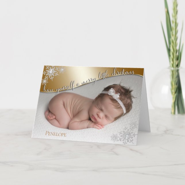 Baby's First Christmas Gold - YOUR BABY'S PHOTO Card (Front)