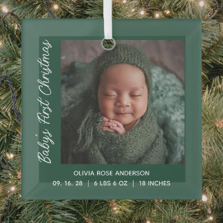 Babys First Christmas Green Photo Glass Tree Decoration