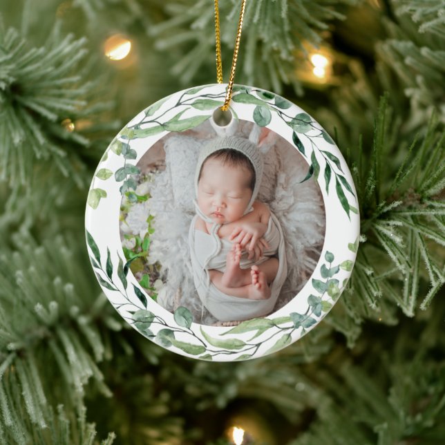 Baby's first christmas green plant frame ceramic ornament (Tree)