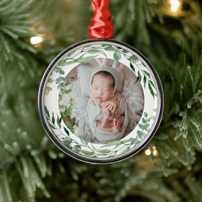 Baby's first christmas green plant frame metal ornament (Tree)