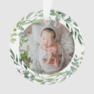 Baby's first christmas green plant frame ornament