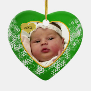 Baby's First Christmas Green Snowflake Photo Ceramic Tree Decoration