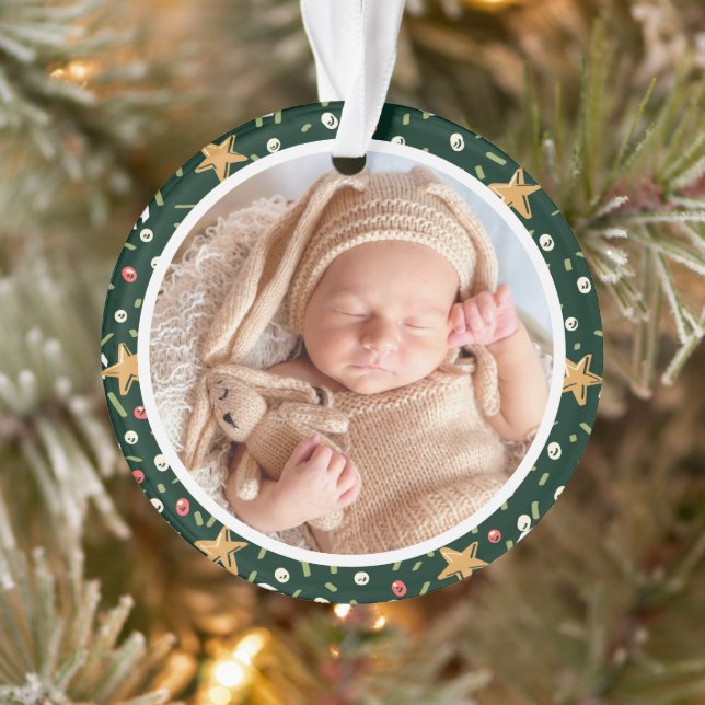 Baby's First Christmas Green Wrath Modern Elegant Ornament (Tree)