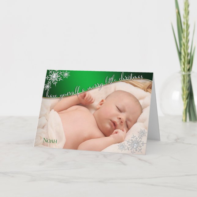 Baby's First Christmas Green - YOUR BABY'S PHOTO Card (Front)