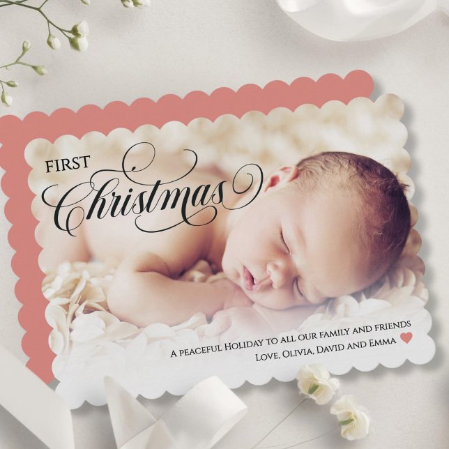 Baby's First Christmas Heart Flat Holiday Card (Baby's First Christmas Heart Flat Holiday Card)