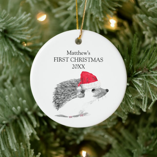 Baby's First Christmas Hedgehog Forest Boy Ceramic Ornament (Tree)