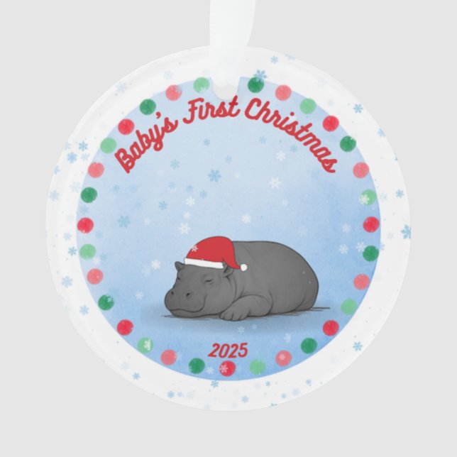 Baby's First Christmas -Hippo Acrylic Ornament (Front)