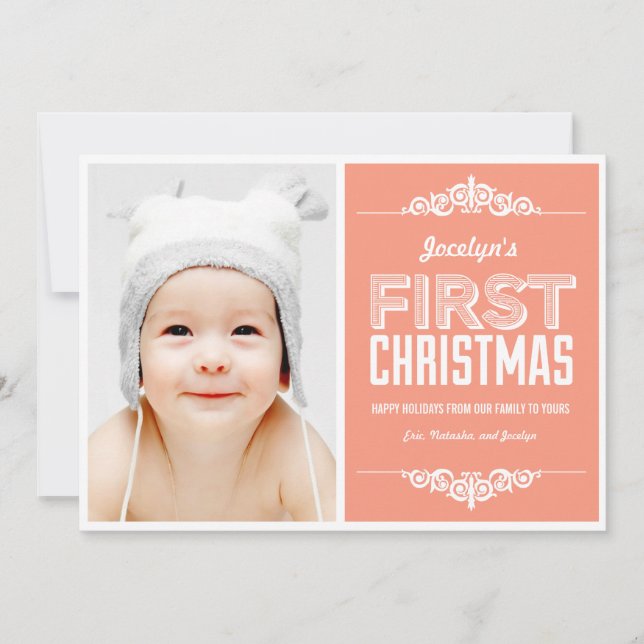 Baby's First Christmas Holiday Cards - Salmon (Front)