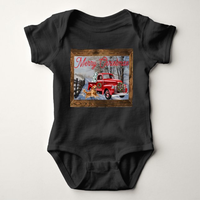 Baby's First Christmas Holiday Farm Scene Baby Bodysuit (Front)