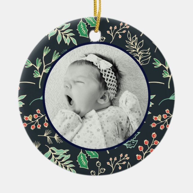 Babys First Christmas Holiday Pattern Ornament (Front)