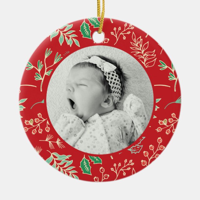 Babys First Christmas Holiday Pattern Ornament (Front)