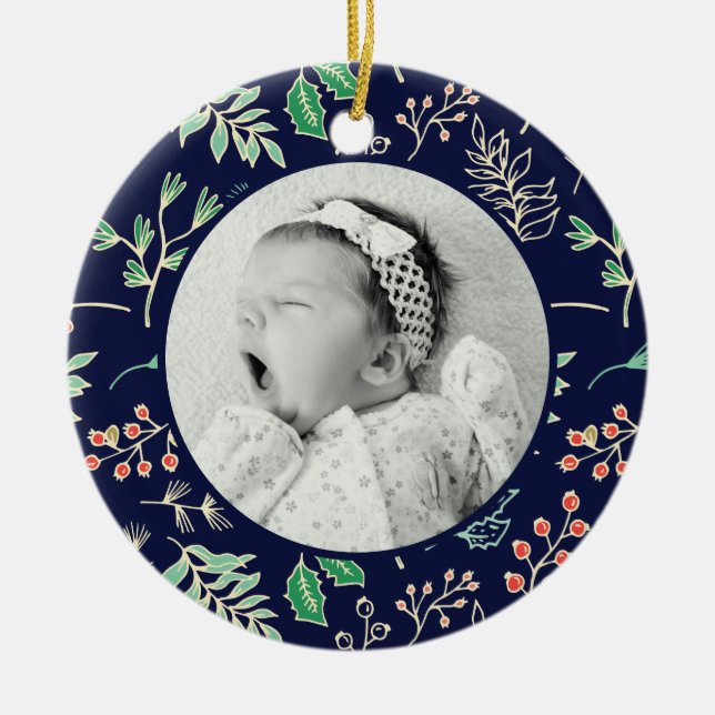 Babys First Christmas Holiday Pattern Ornament (Front)