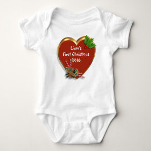 Babys First Christmas holiday t-shirt personalised Baby Bodysuit