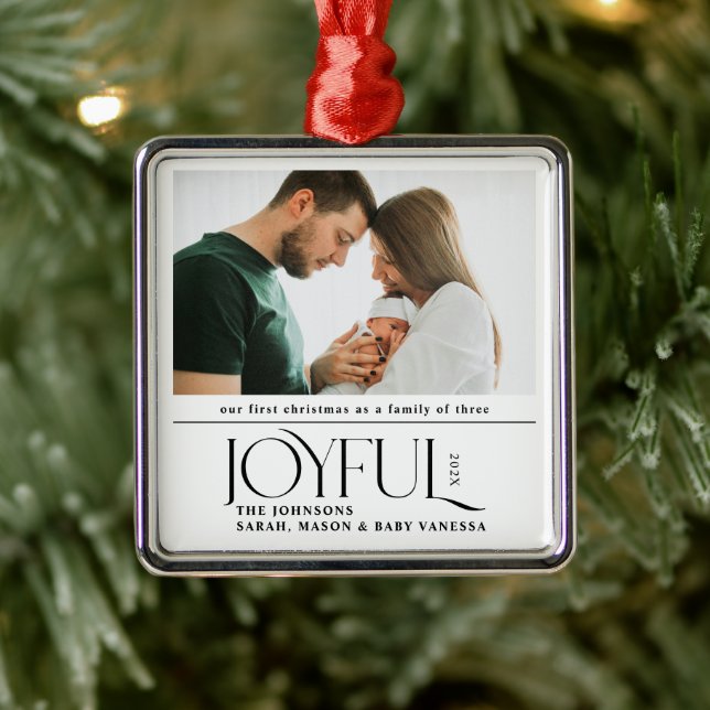 Babys First Christmas Joyful Birth Announcement Metal Ornament (Tree)