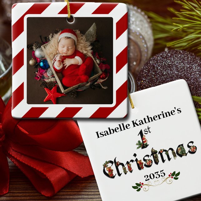 Baby's First Christmas Keepsake Memories  Ceramic Ornament (Beautiful personalized keepsake ornament commemorating Baby's 1st Christmas.)