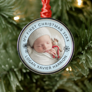 Baby's First Christmas Keepsake Photo Metal Ornament
