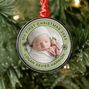 Baby's First Christmas Keepsake Photo Metal Ornament