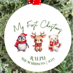 Baby's First Christmas Kids Christmas Animals Name Ceramic Ornament