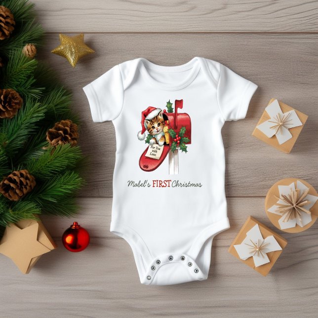 Baby's First Christmas Kitten Mailbox  Baby Bodysuit (Creator Uploaded)