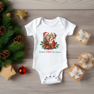 Baby's First Christmas Kittens Holly Ball Baby Bodysuit