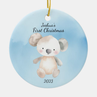 Baby's First Christmas KoalaBear Blue Personalised Ceramic Ornament