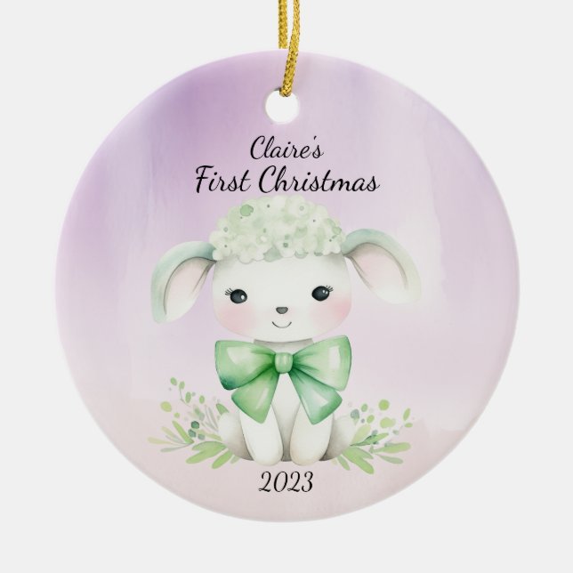 Baby's First Christmas Lamb Personalised Ceramic Ornament (Front)