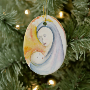 Baby's First Christmas Madonna and Child Painting Ceramic Ornament