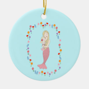 Baby's First Christmas Mermaid Girl Custom Name Ceramic Ornament