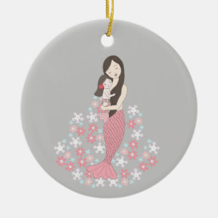 Baby's First Christmas Mermaid Mom Girl Custom Ceramic Ornament