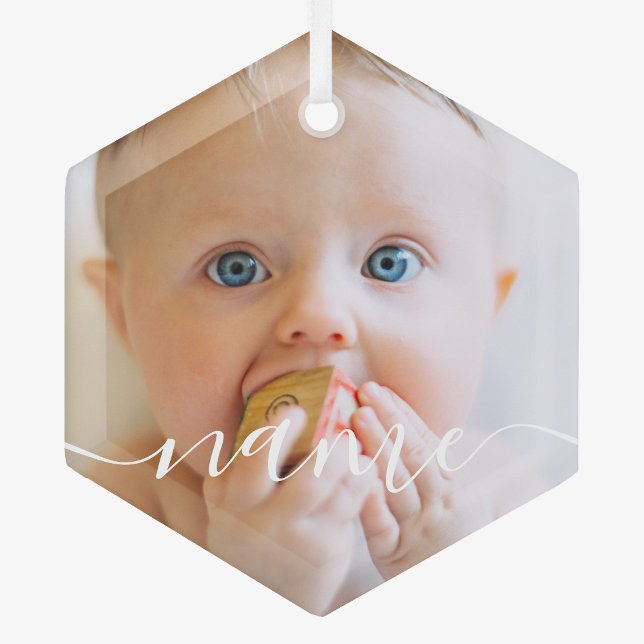 Baby's First Christmas Minimalist Photo Glass Tree Decoration (Creator Uploaded)
