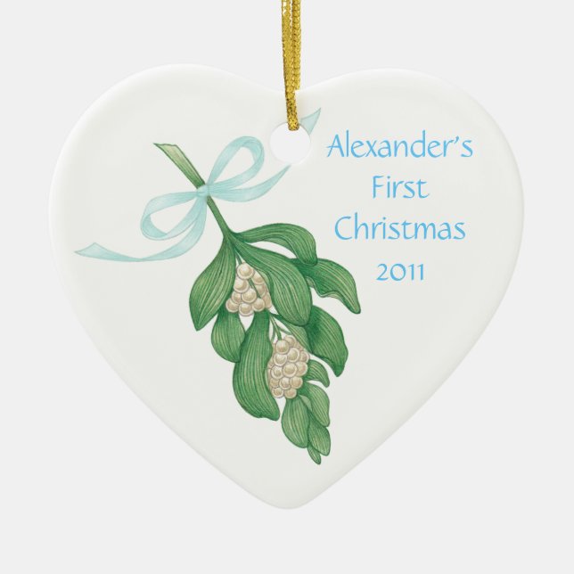 Baby's First Christmas~Mistletoe Ornament (Boy) (Front)