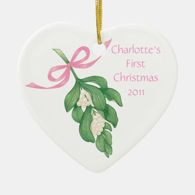 Baby's First Christmas~Mistletoe Ornament (Girl) (Front)