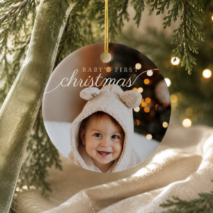 Baby's First Christmas Modern Photo Ceramic Ornament