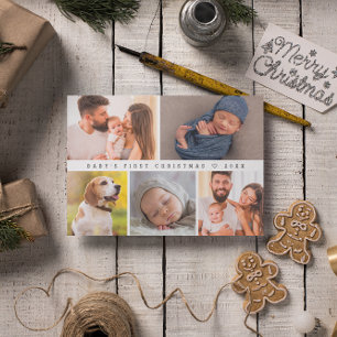 Baby's First Christmas Modern Photo Collage Happy Holiday Card