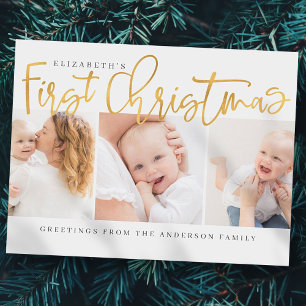 Baby's First Christmas Modern Simple Chic Photo Holiday Postcard