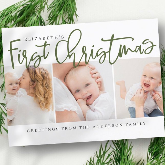 Baby's First Christmas Modern Simple Chic Photo Holiday Postcard (Creator Uploaded)