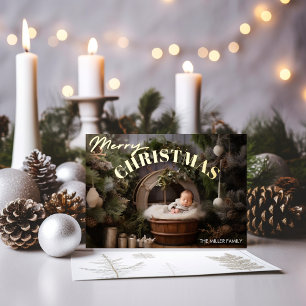 Baby's First Christmas Modern Typography 1 Photo Foil Holiday Card