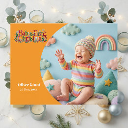 Baby's First Christmas Modern Typography Photo Holiday Postcard