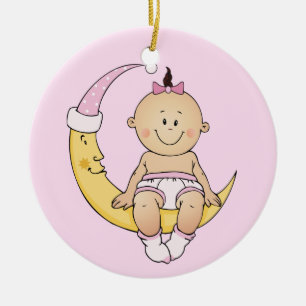 Baby's First Christmas Moon Girl Customisable Ceramic Tree Decoration