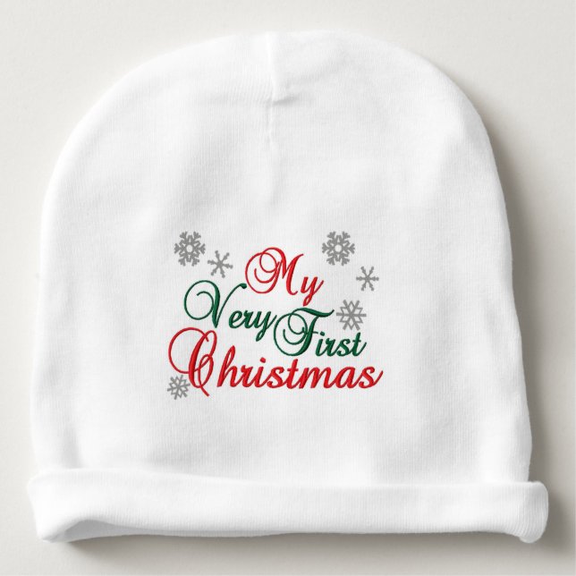 Baby's First Christmas - name customised - Baby Beanie (Front)