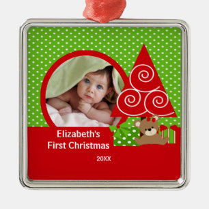 Babys First Christmas Ornament Bear Girl Photo