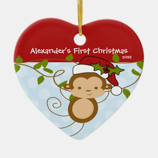 Baby's First Christmas Ornament Boy Santa Monkey (Front)