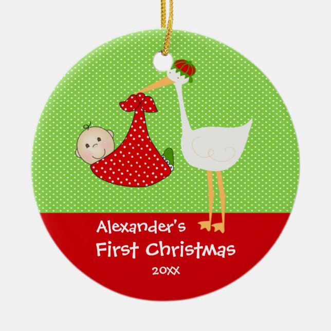 Baby's First Christmas Ornament Cute Stork (Front)