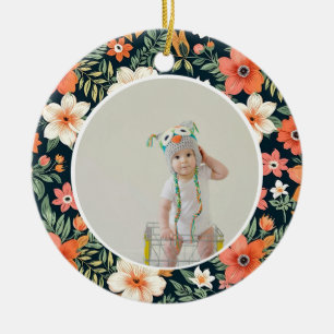 Baby's First Christmas Ornament Photo Floral