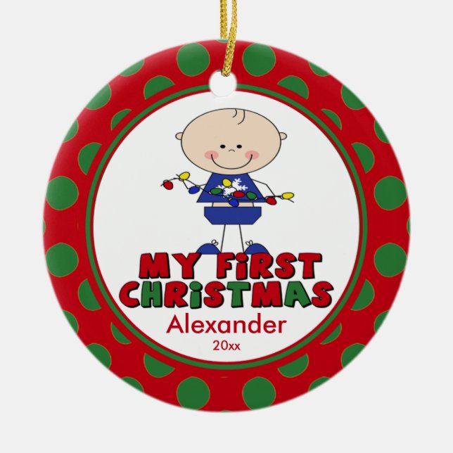 Baby's First Christmas Ornament Stick Figure Boy (Front)
